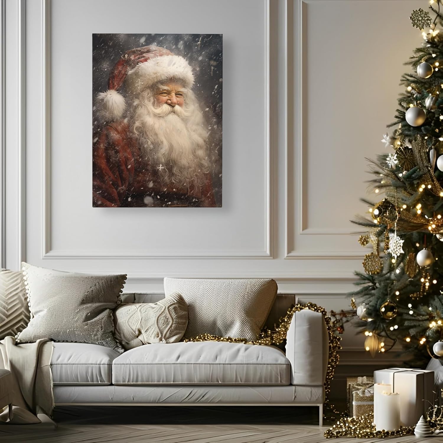 Christmas Canvas Wall Art 12x16 Inch – Vintage Santa Claus Print for Holiday Decor, Classic Santa Painting Picture for Living Room or Entryway